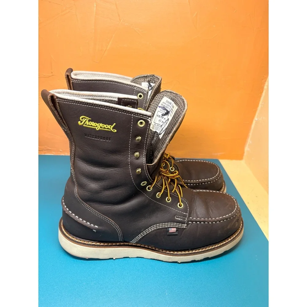 Thorogood Mens 13D 1957 Series Dark Brown Leather Moc Steel Toe Work Boots